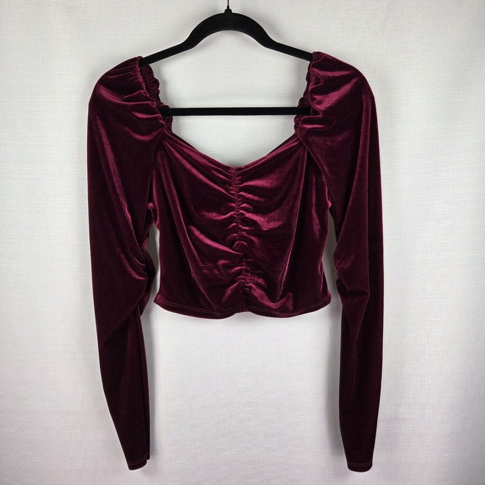 Mixed Threads LA Velvet Crop Top Women's M Burgundy Whimsigoth Vamp Witchy Y2K - Picture 3 of 7
